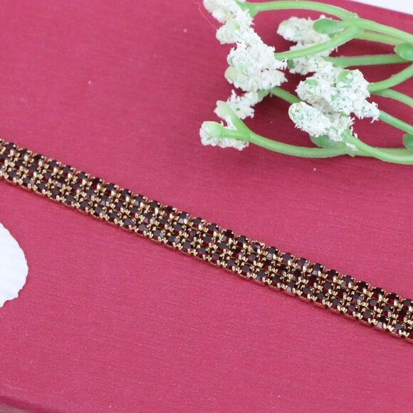 "Elegant Rose Gold Bracelet with Ruby Red Stones, XPBL1021 - Picture 1 of 11